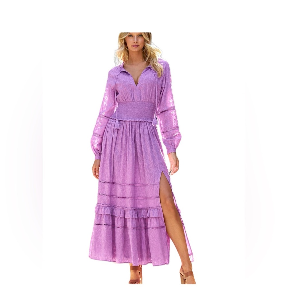 Boston Proper Longs Sleeve Ruffle Hem Maxi Dress size |S|